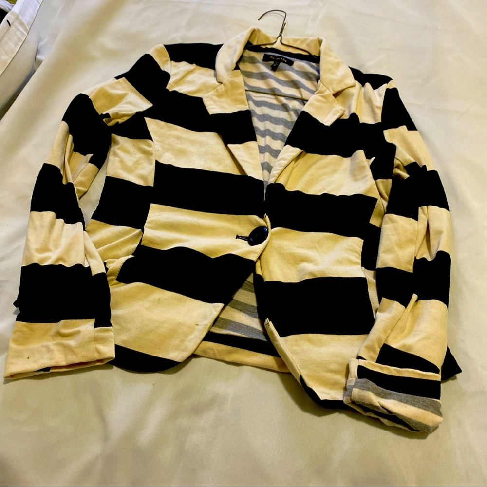 Max And Riley Women's Size Medium White & Black Striped Jacket Blazer C1